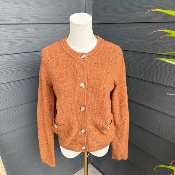 LOFT Sweaters - LOFT Rust Nep Knit Button Front Cardigan Sweater Pockets Womens Small NWT